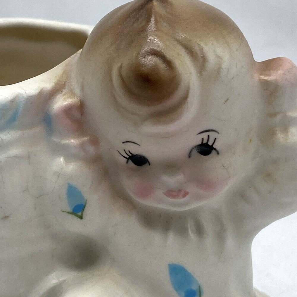 Vtg Rubens Japan BABY BOY BOOTIE Nursery PLANTER Signed Numbered Ceramic Gift